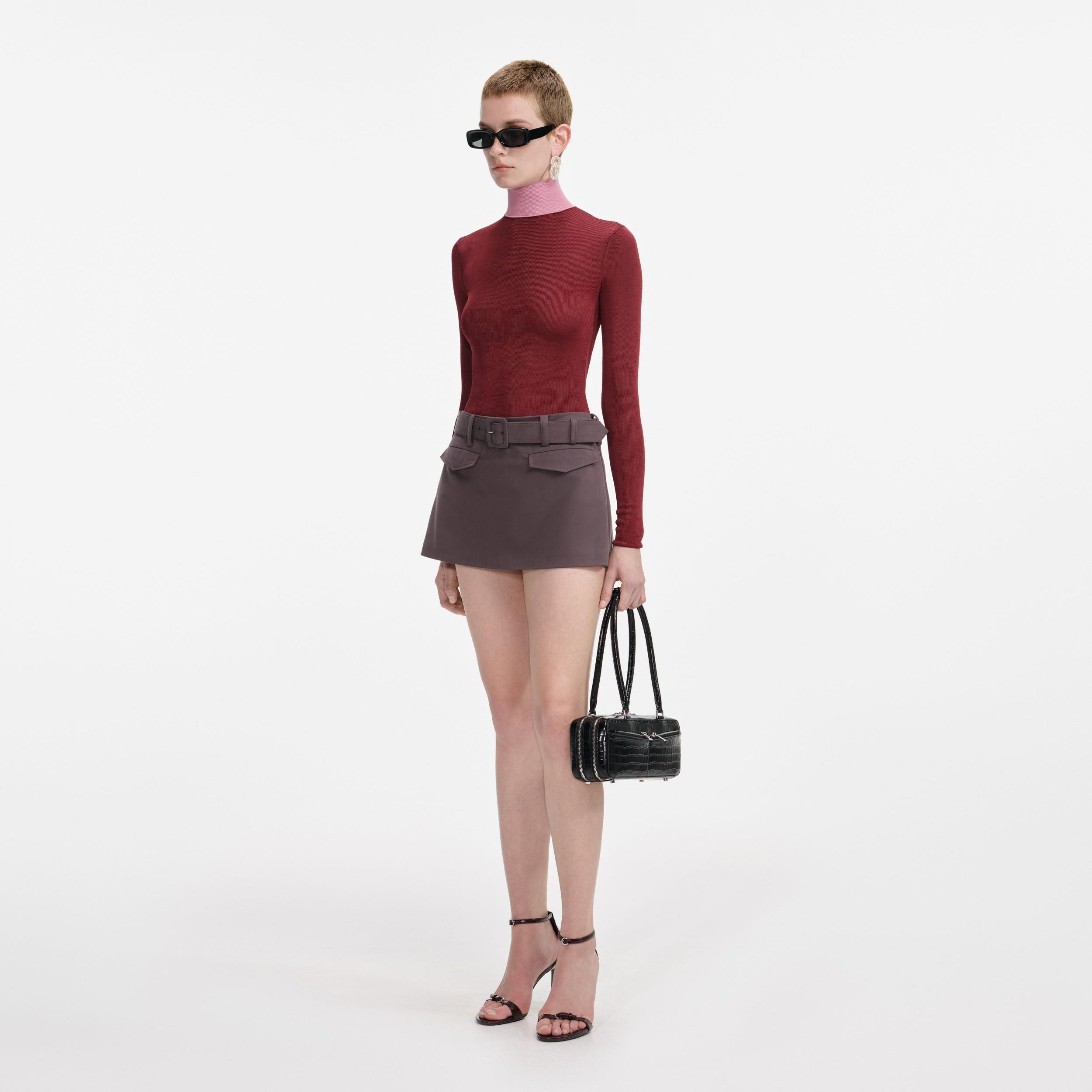 Burgundy Contrast Viscose Knit Top Product Image