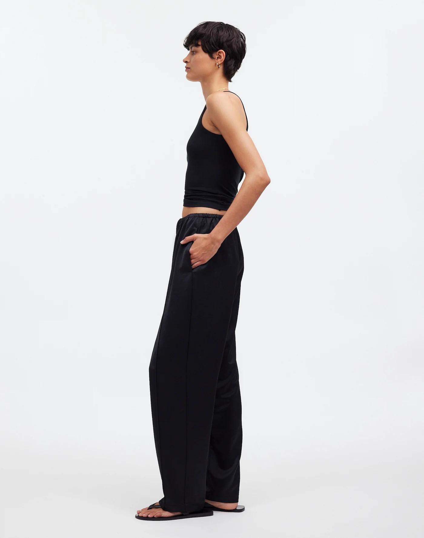 Pintucked Slim Pull-On Pants in Satin Product Image