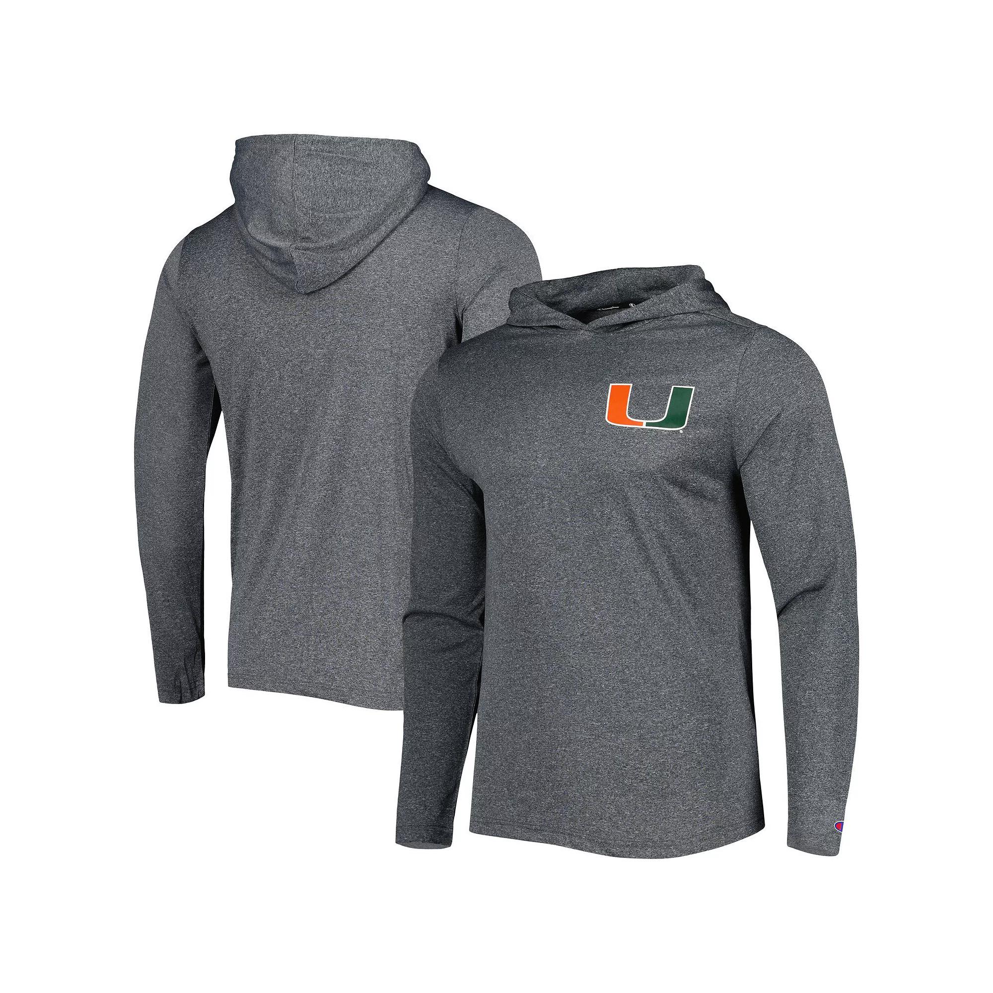 Men's Champion Gray Miami Hurricanes Hoodie Long Sleeve T-Shirt, Size: Small, Grey Product Image