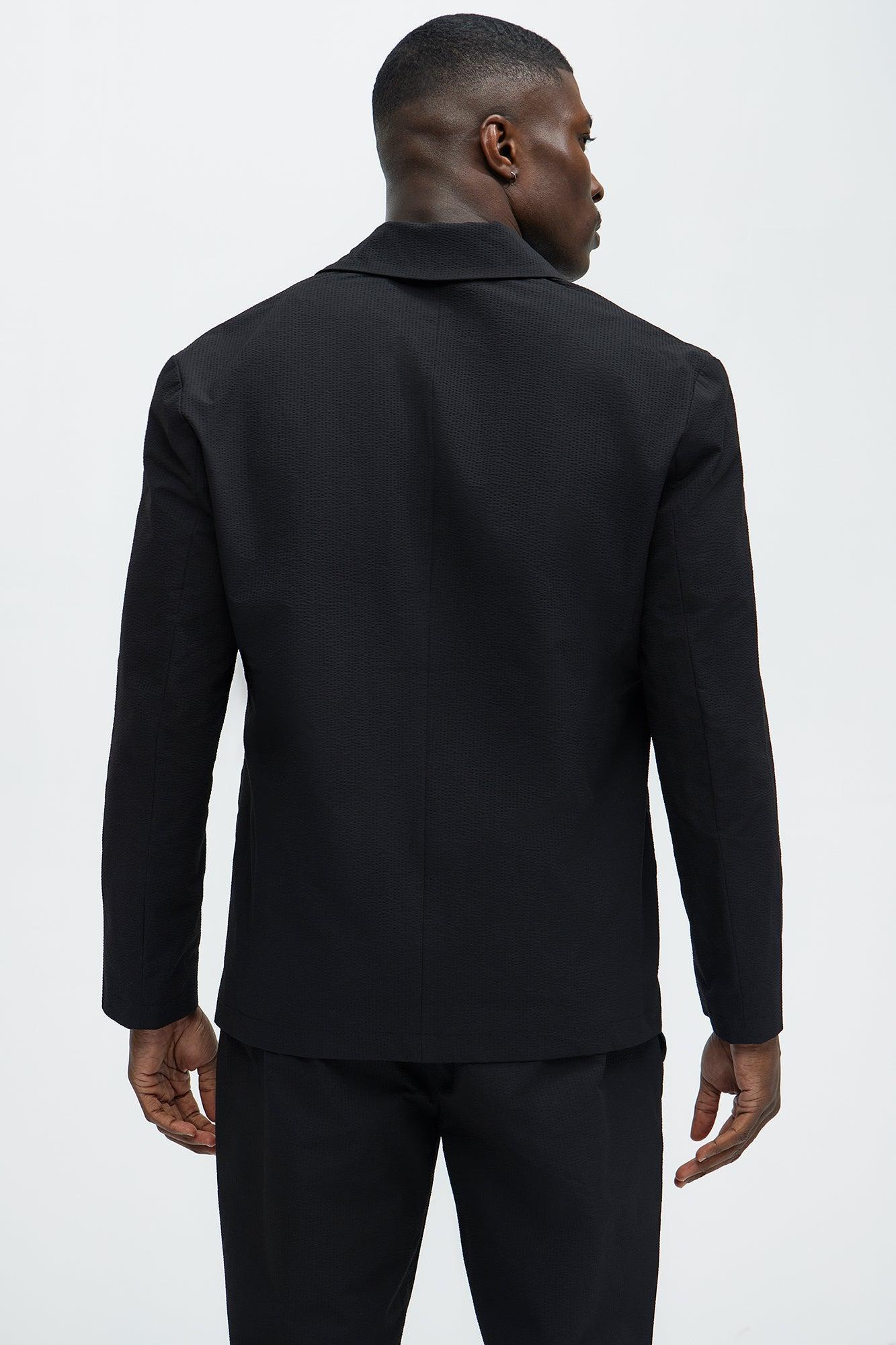 Seersucker Casual Blazer - Black Product Image