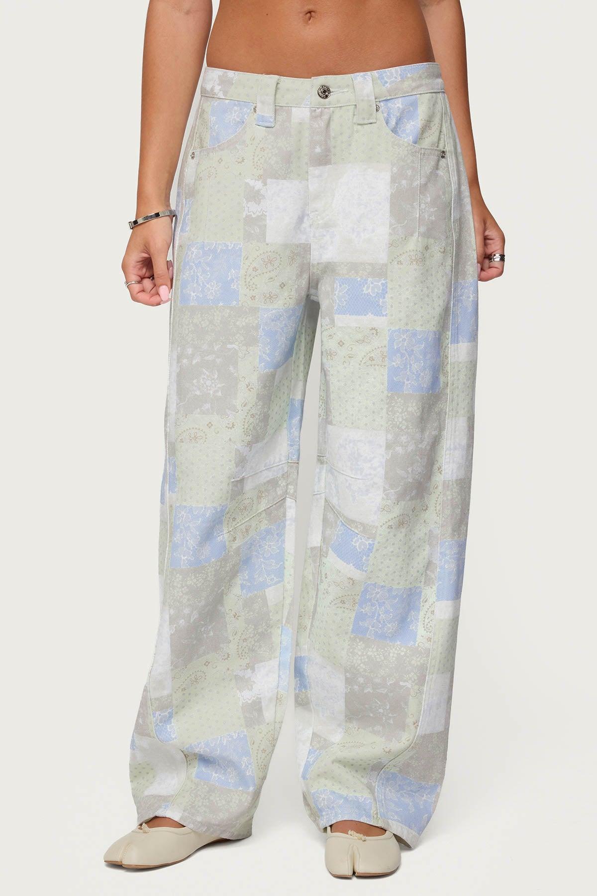 Patchwork Low Rise Baggy Jeans Product Image