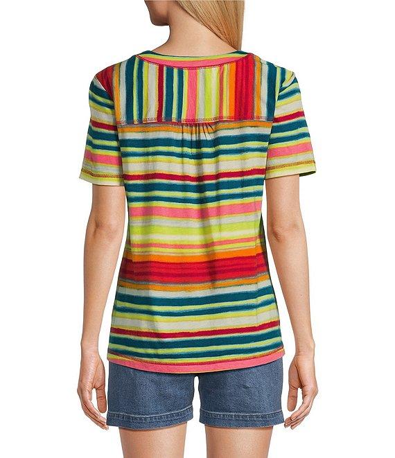 Westbound Shimmering Stripe Short Sleeve V-Neck Top Product Image