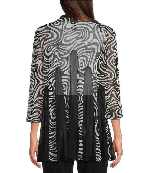 Ali Miles Printed Mesh Inset 3/4 Sleeve Open-Front Kimono Product Image