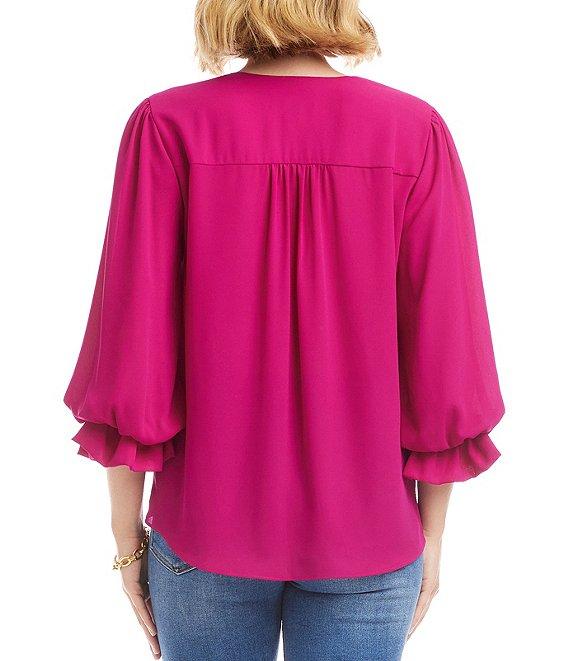 Karen Kane Petite Size V-Neck 3/4 Lantern Sleeve Asymmetric Top Product Image