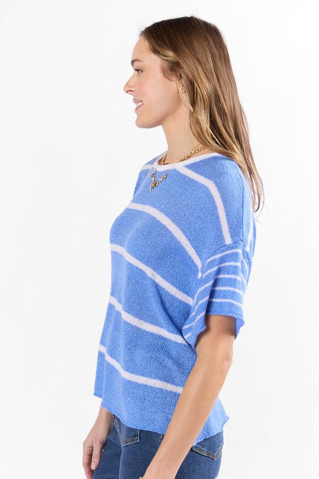 Wear It Well Blue And Ivory Striped Sweater T-Shirt FINAL SALE Product Image