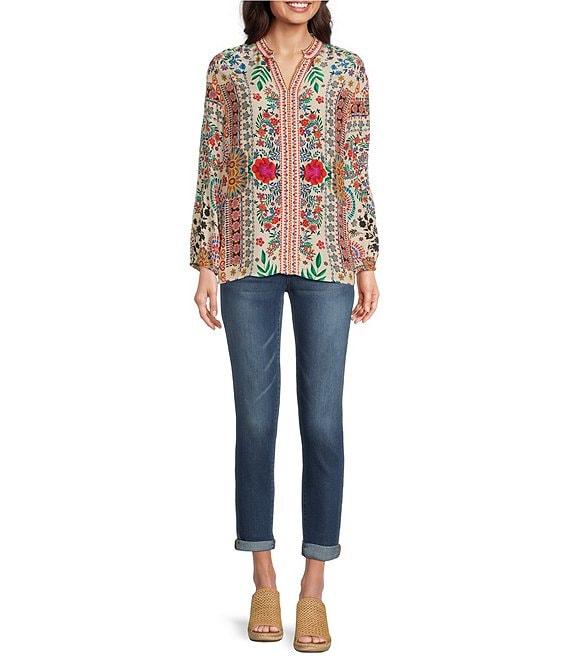 Karyn Seo Ziggy Floral Embroidered Notch V-Neck 3/4 Sleeve Blouse Product Image