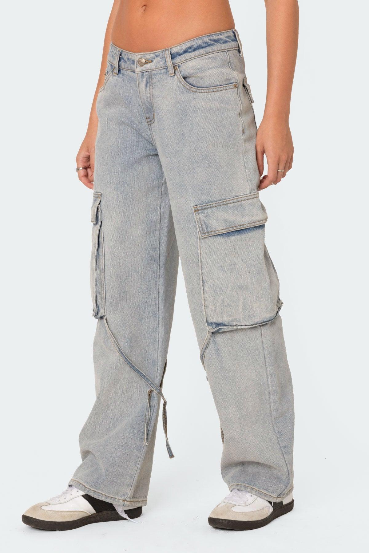 Via Washed Low Rise Baggy Cargo Jeans Product Image