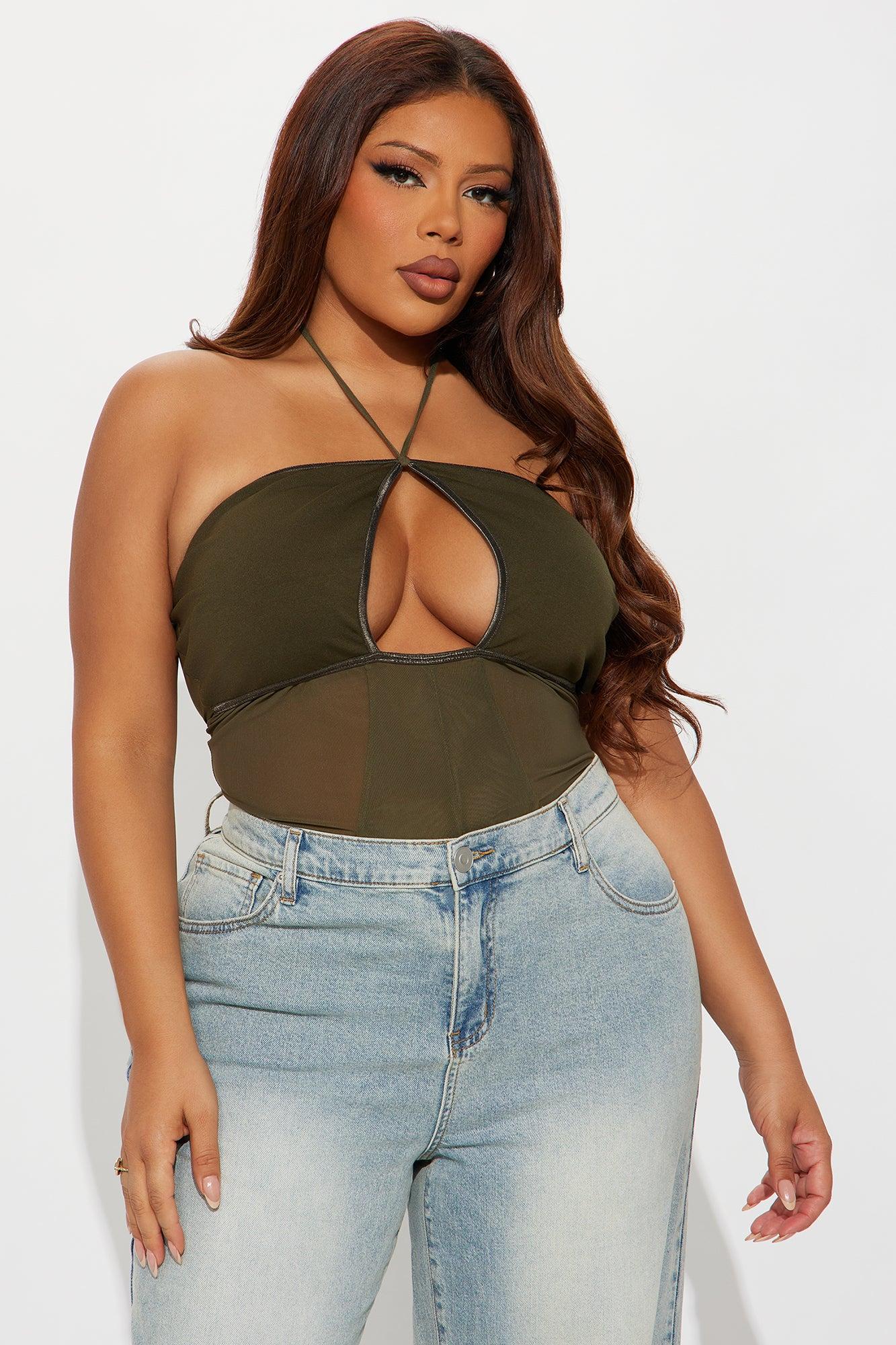 Zenna Mesh Halter Top - Olive Female Product Image