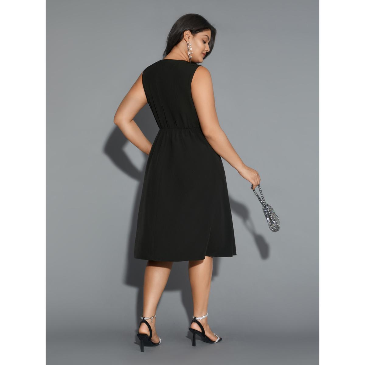 Plus Size Vest-Style Sequin Patchwork Elastic Waist Dress Black Women Cocktail Texture Party Curvy Bloomchic 28/5X Product Image