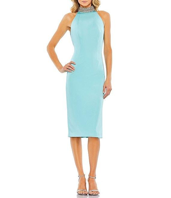 Mac Duggal Beaded Halter Neck Sleeveless Open Back Detail Sheath Dress Product Image