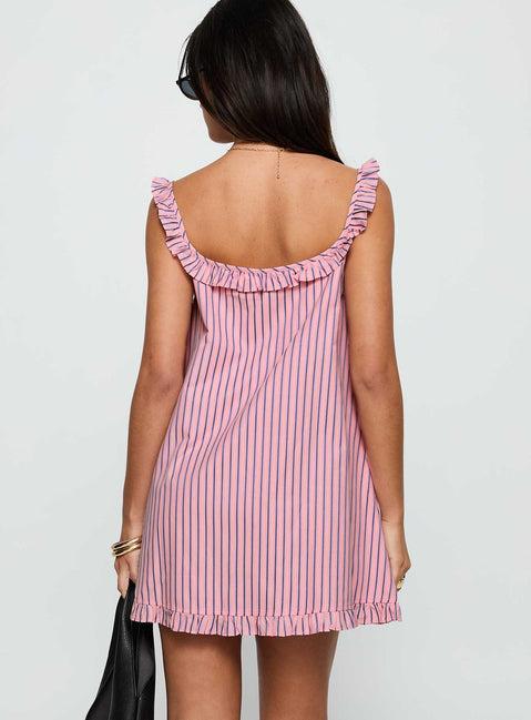 Zalina Babydoll Mini Dress Pink Stripe Product Image