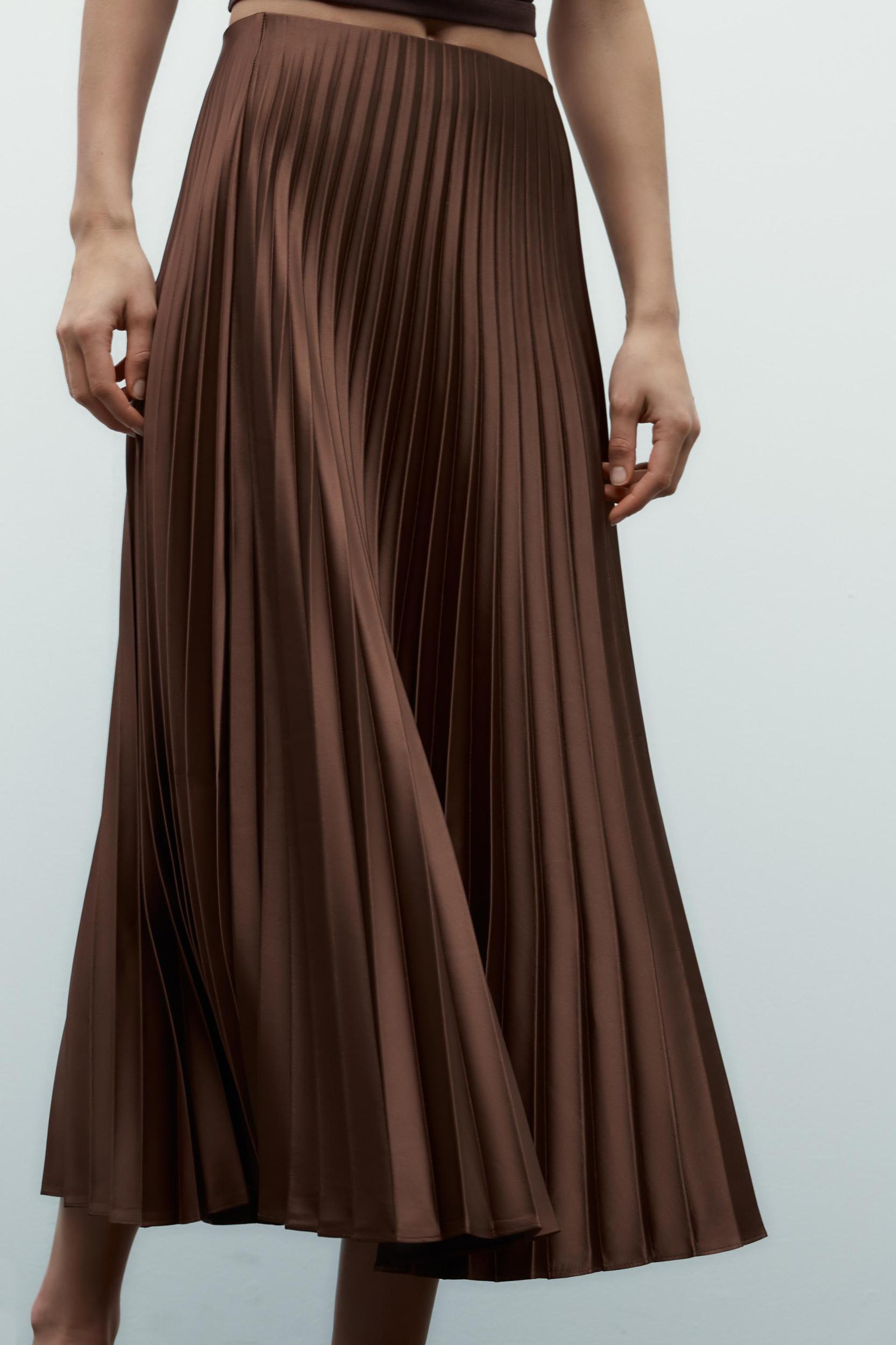 PLEATED SATIN MIDI SKIRT Product Image