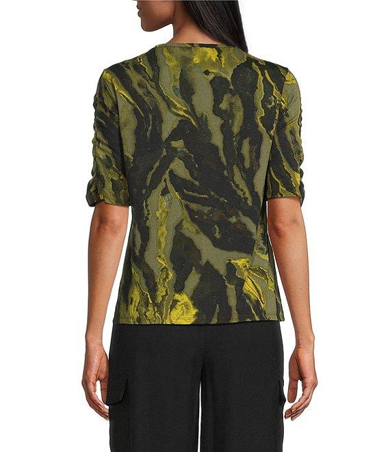 Investments Petite Size Knit Painted Bronze Green Zebra Elbow Length Sleeve Crew Neck Top Product Image