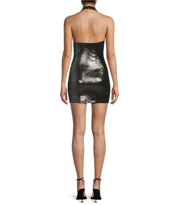 B. Darlin Sleeveless Cowl Neckline Fog Foil Bodycon Dress Product Image