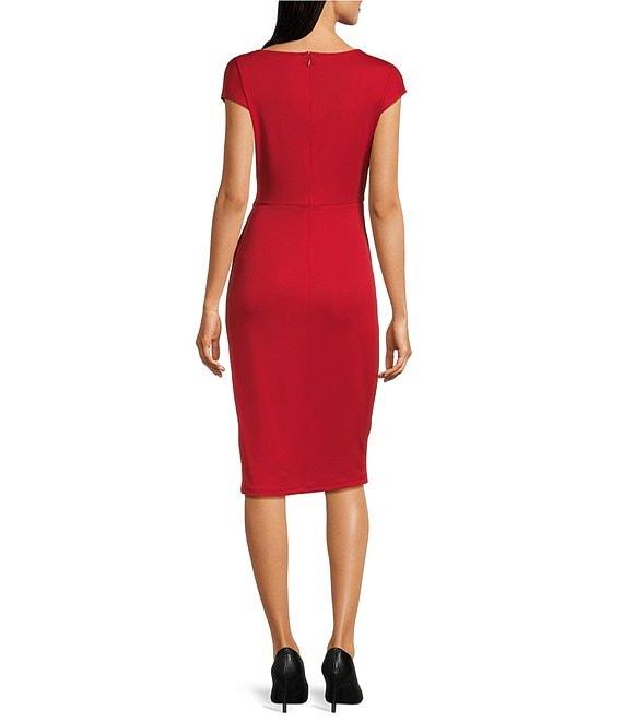 Lauren Ralph Lauren Gervas Boat Neck Cap Sleeve Pleated Overlay Sheath Midi Dress Product Image