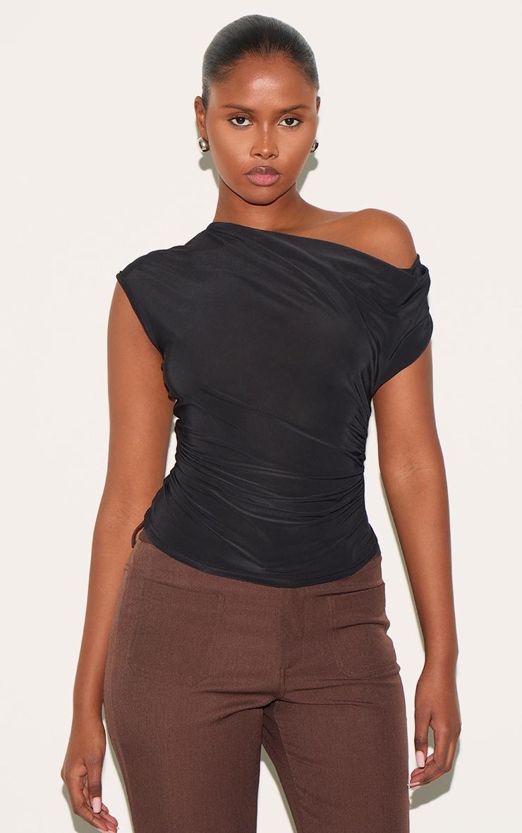 Black Slinky Backless Asymmetric Long Top Product Image