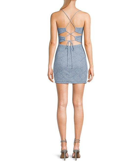 B. Darlin Spaghetti Strap V-Neckline Shirring Lurex Knit Glitter Bodycon Dress Product Image