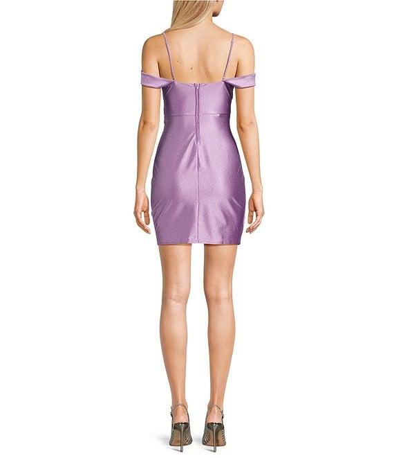 Honey and Rosie Glitter Knit Spaghetti Strap Sweetheart Fitted Dress Product Image