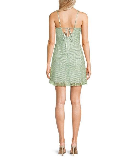 Midnight Doll Beaded Glitter Mesh V-Neck Bow Accent Dress Product Image