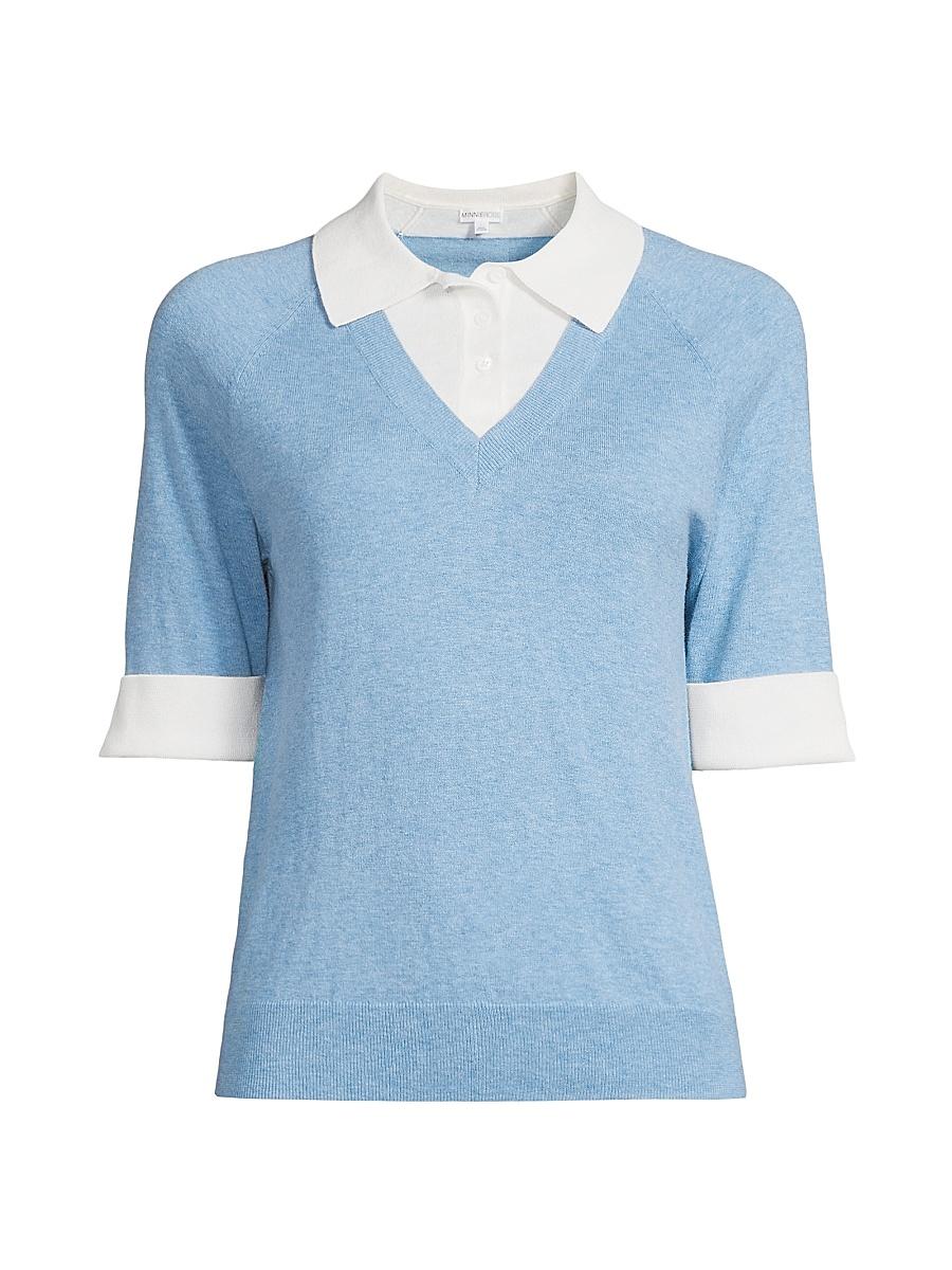 Womens Cotton-Blend Knit Polo Sweater Product Image