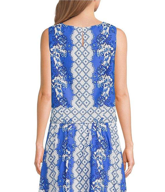 Gibson & Latimer Woven Floral Print Crew Neck Sleeveless Cropped Coordinating Top Product Image