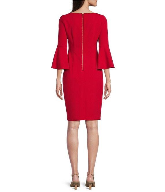Calvin Klein Boatneck 3/4 Bell Sleeve Sheath Dress Product Image