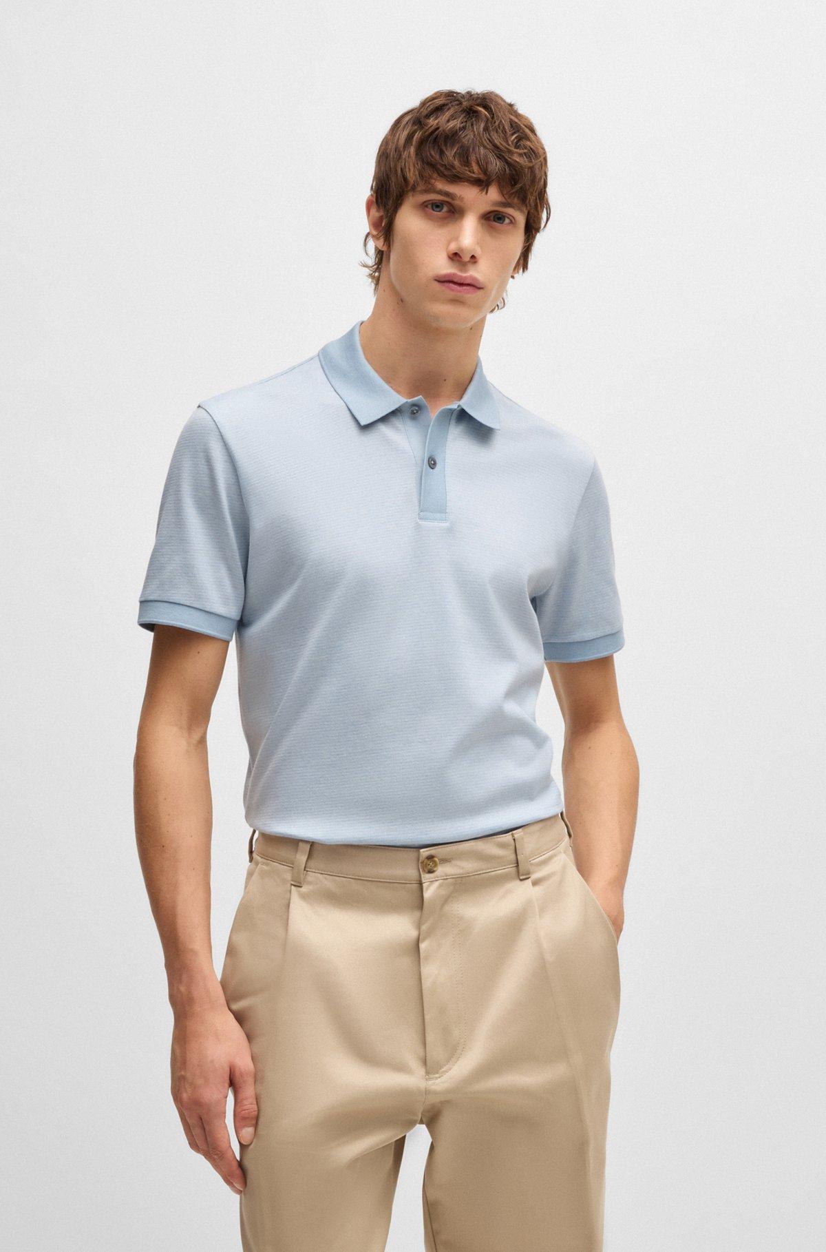 BOSS - Mercerized-cotton polo shirt with micro pattern - Light Blue Product Image