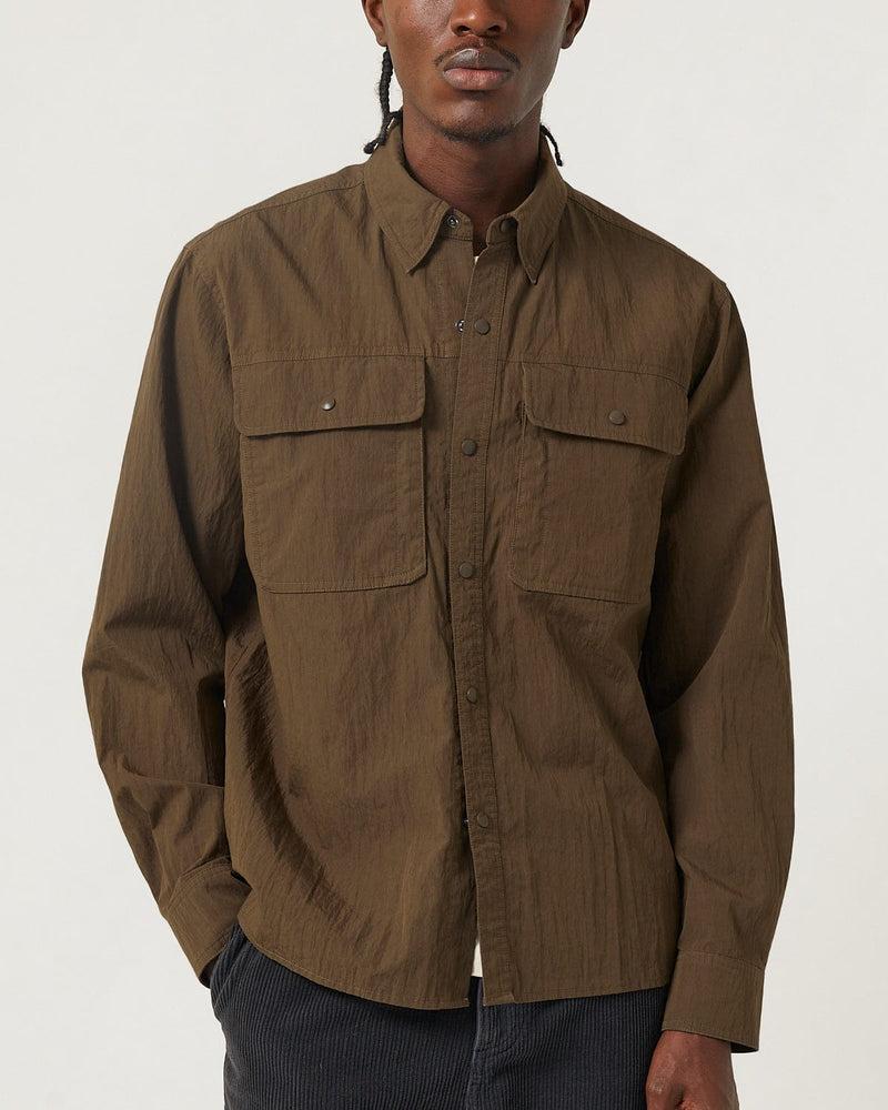 Crinkled Cotton Nylon Shirt - Brown Product Image