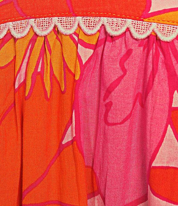 J.Marie Floral V-Neck Sleeveless Ric Rac Trim Midi A-Line Dress Product Image