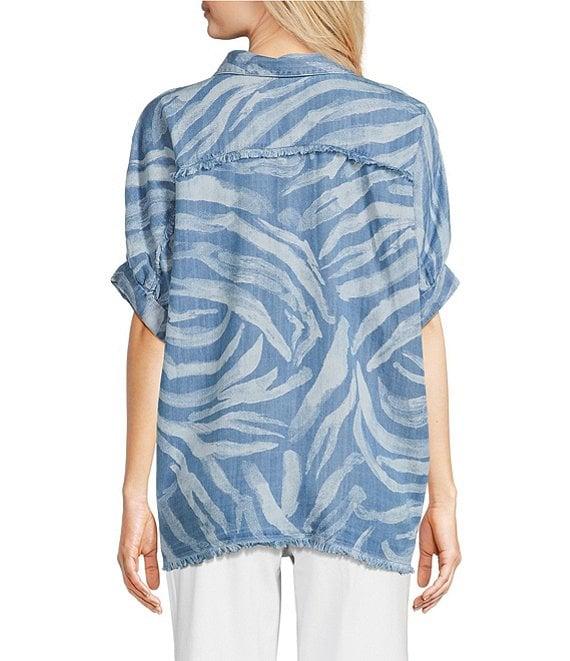 Tru Luxe Jeans Chambray Point Collar Elbow Sleeve Button Front Shirt Product Image