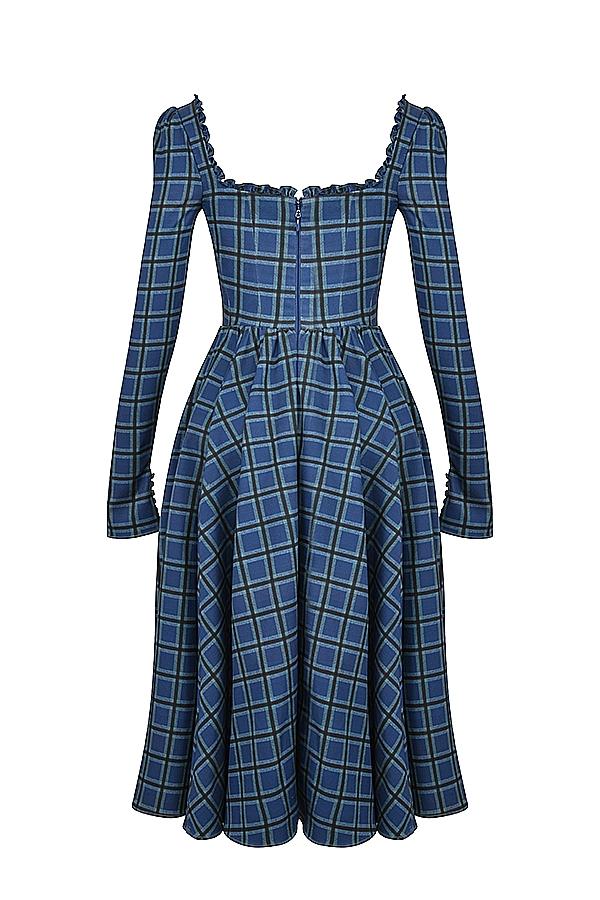 Delia  blue tartan midi dress Product Image