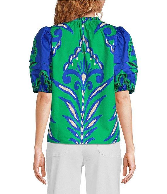 tyler boe Jenna Split V-Neck Ruffle Short Puff Sleeve Top Product Image