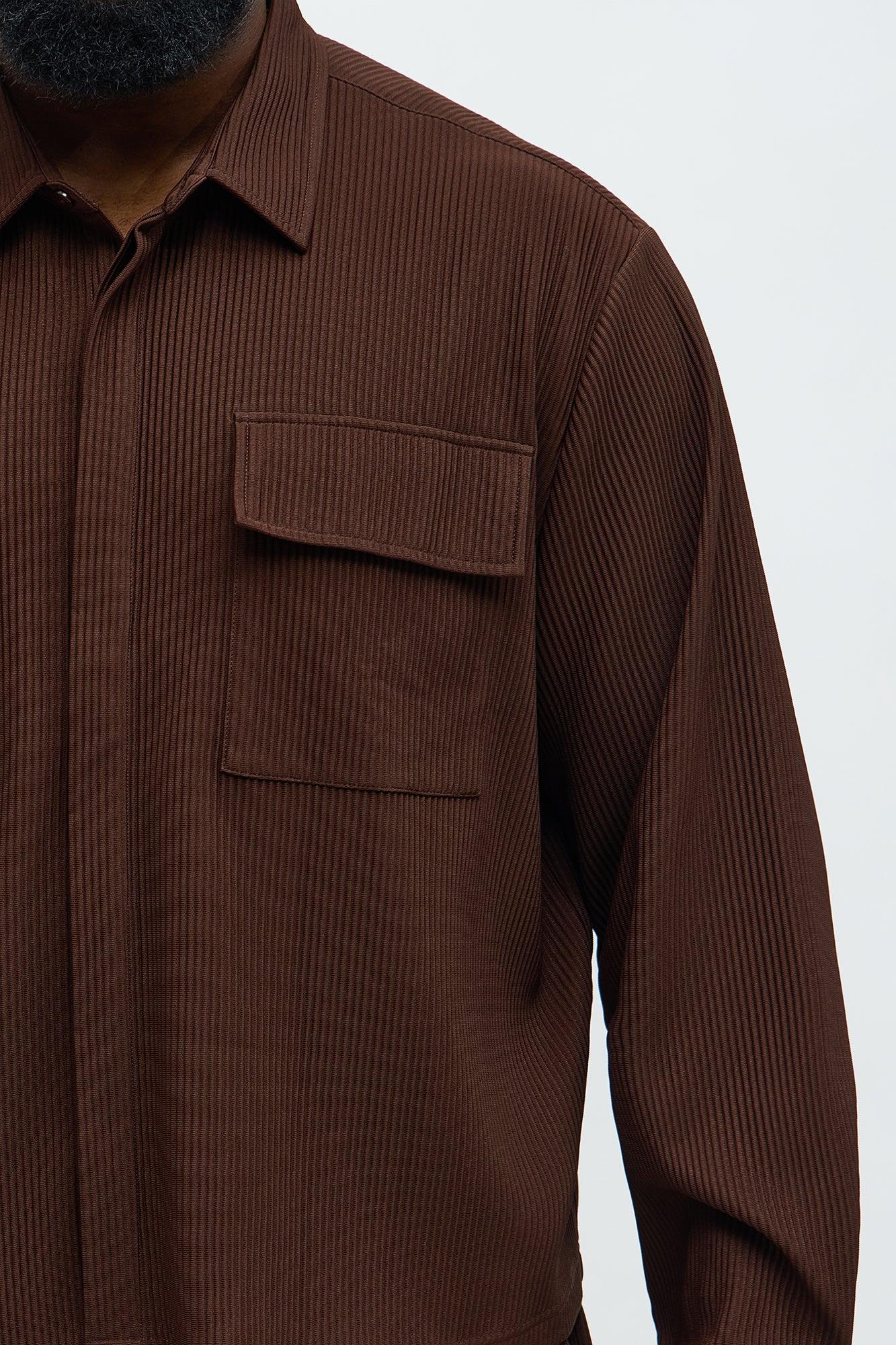 Show Up Cropped Long Sleeve Button Up Shirt - Brown Male Product Image