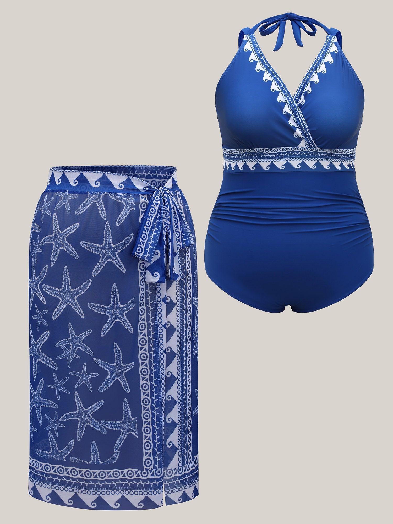 Two-Piece Ocean Print Swimsuit Female Product Image
