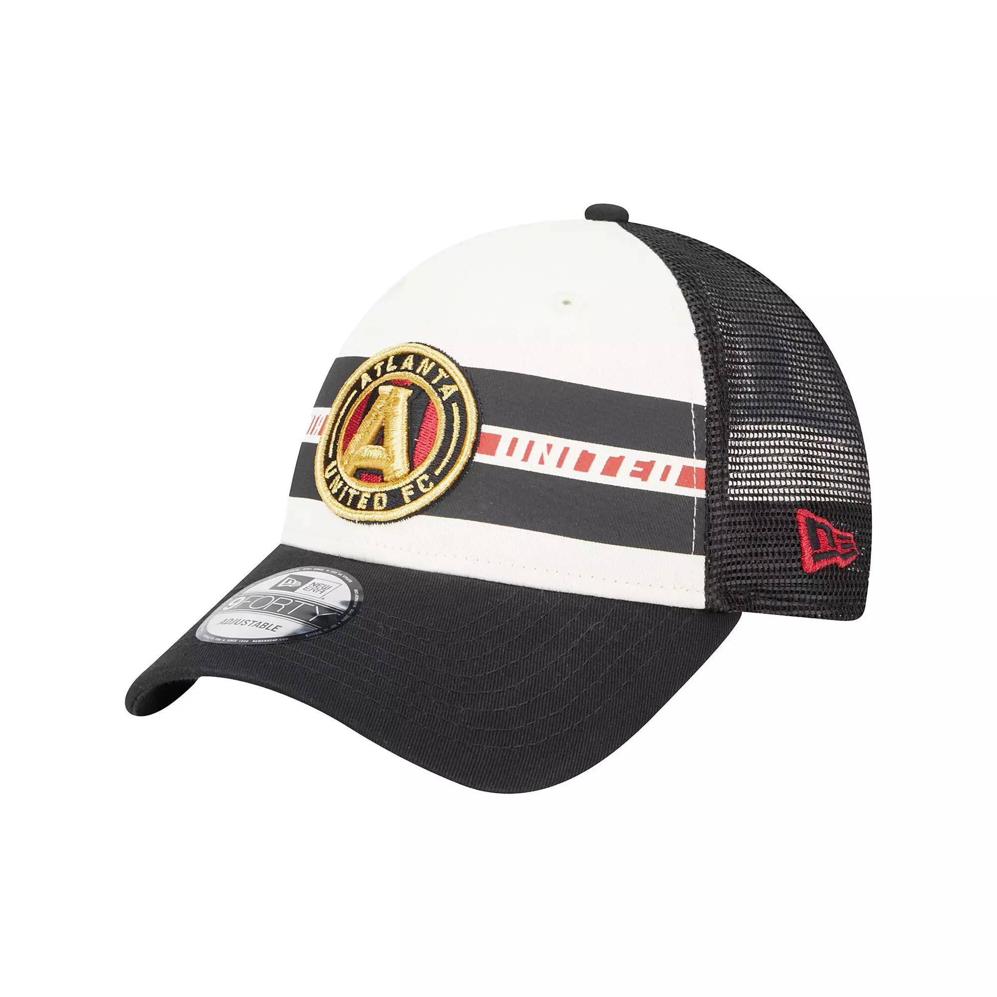 Men's New Era White/Black Atlanta United FC Team Stripes 9FORTY Trucker Snapback Hat, Atu White Product Image