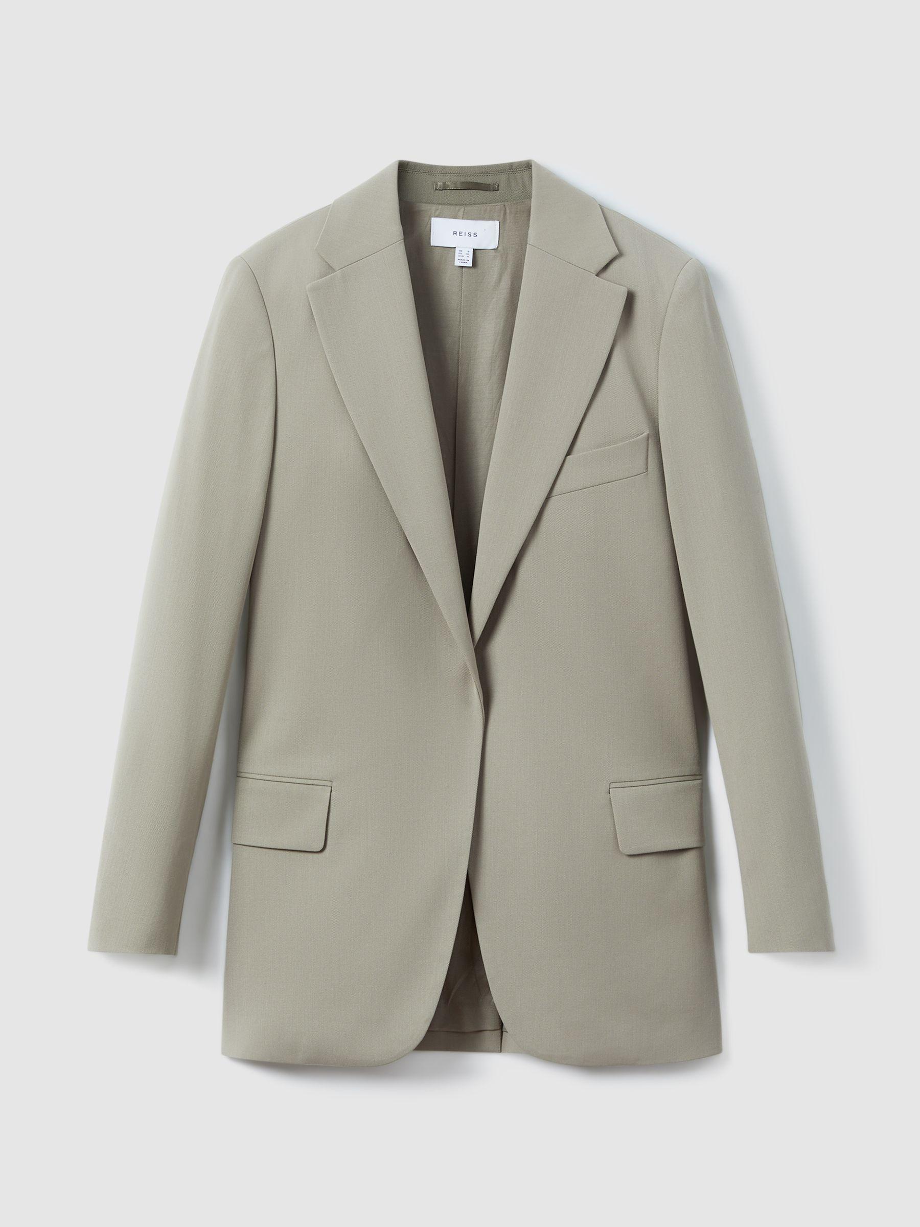 Wool Blend Single Breasted Suit Blazer in Green Product Image