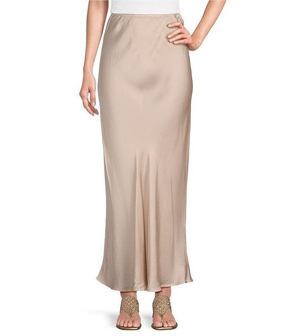 Bryn Walker Satin Elastic Waist A-Line Bias Long Skirt Product Image