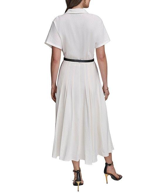 Donna Karan Linen Blend Short Sleeve Belted Midi Shirt Dress Product Image