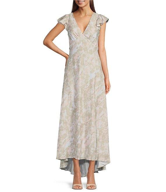 Calvin Klein V-Neck Flutter Sleeve Floral Midi Dress Product Image