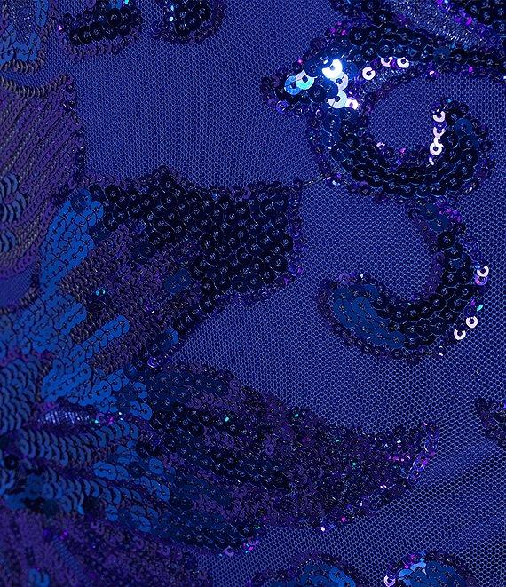 Midnight Doll Spaghetti Strap Scoop Neck Floral Sequin Pattern Bodycon Dress Product Image