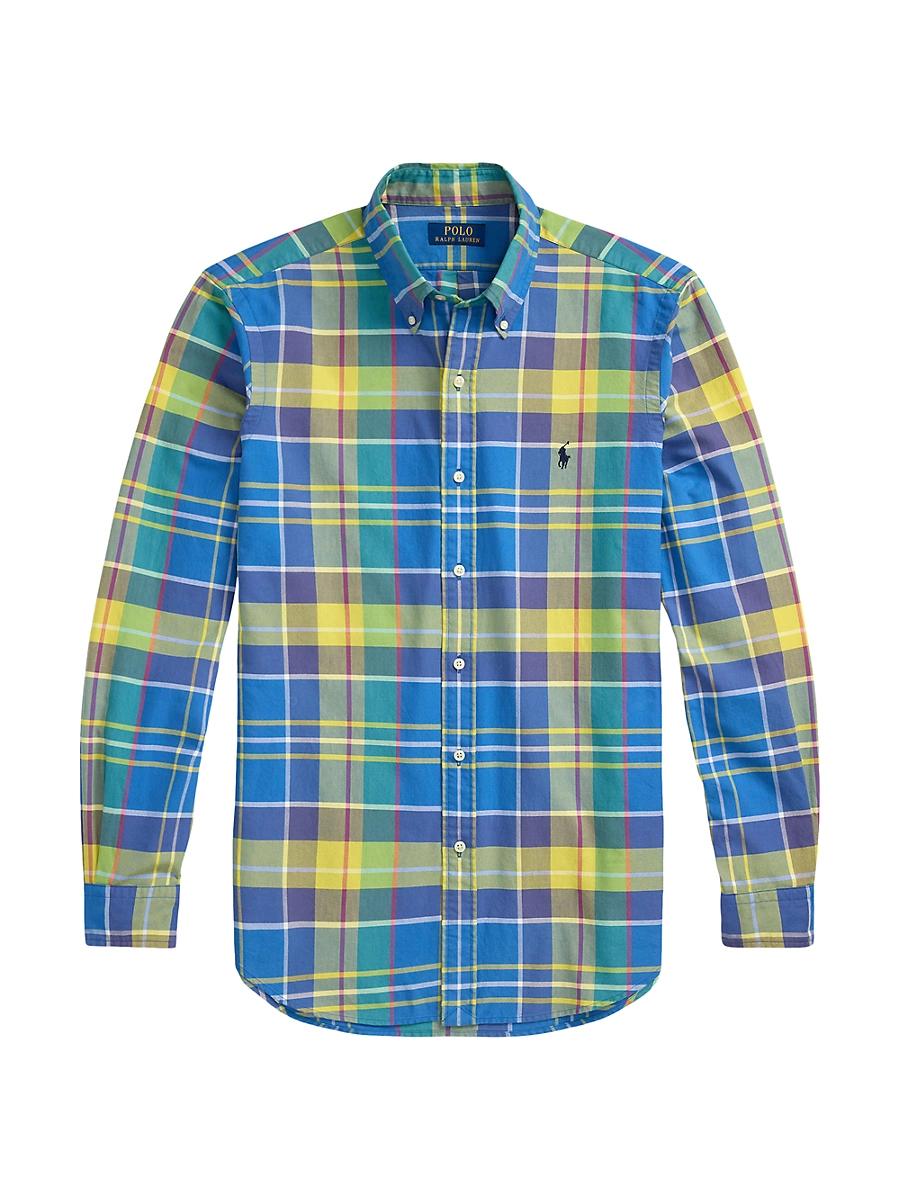Mens Classic-Fit Plaid Button-Down Cotton Oxford Shirt Product Image