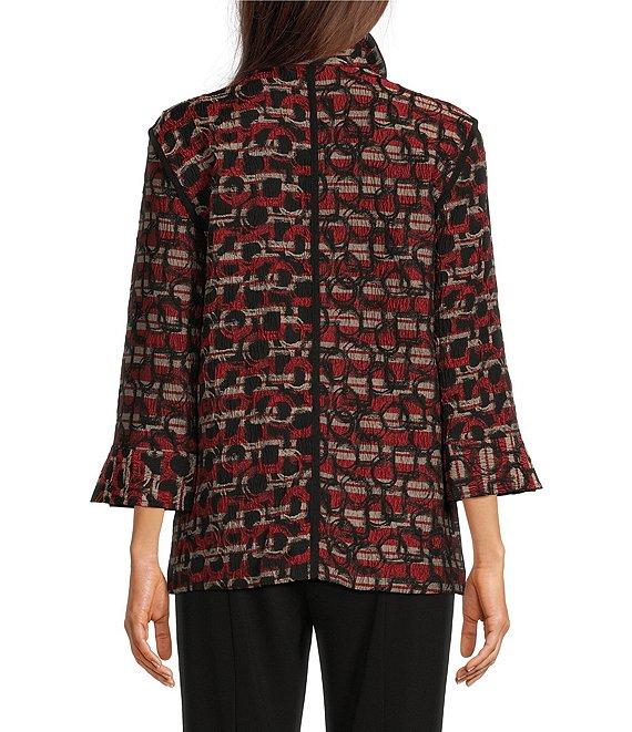 Ali Miles Jacquard Woven Printed Wire Collar 3/4 Sleeve Button Front Jacket Product Image