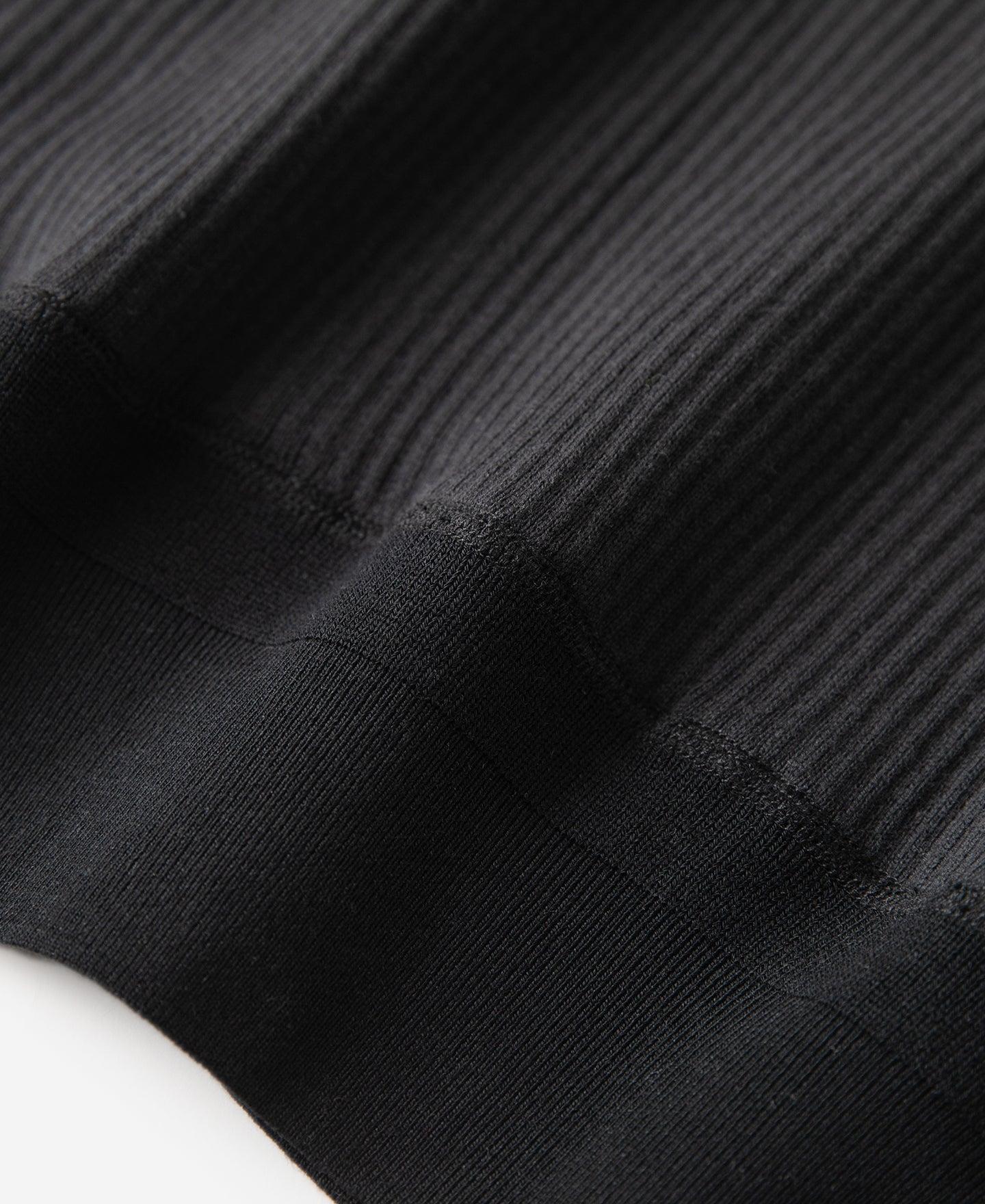 Ribbed Long Sleeve Henley T-Shirt - Black Product Image