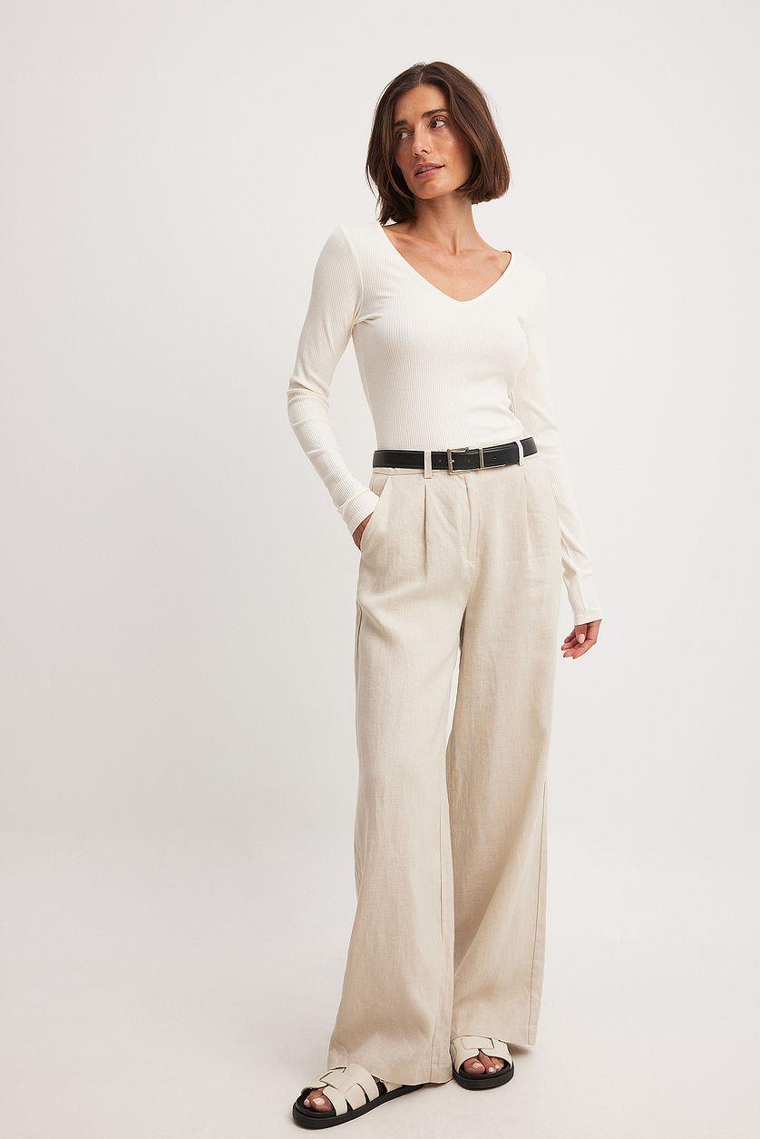 V-Neck Ribbed Long Sleeve Top Product Image