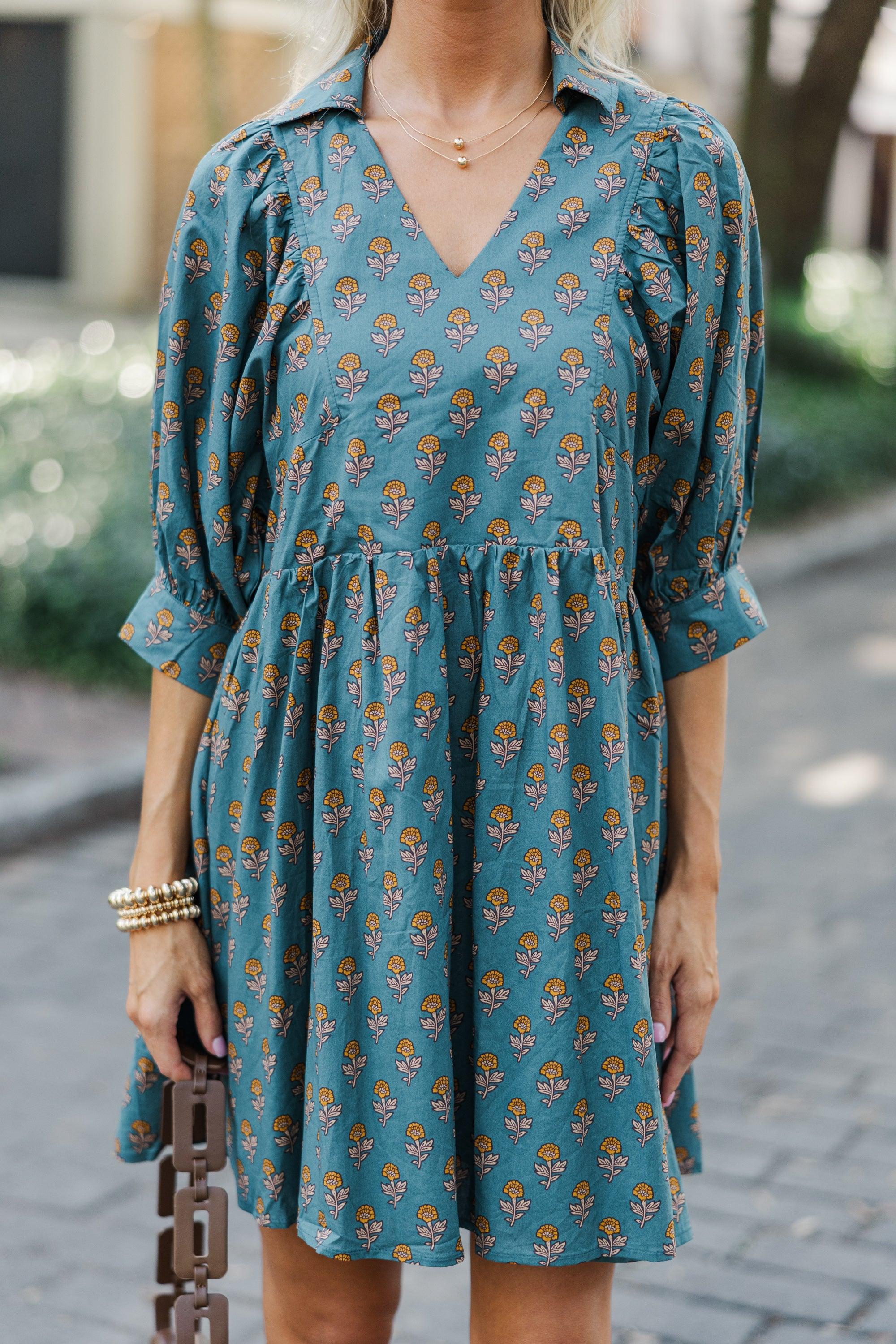 Know It All Forest Green Floral Babydoll Dress Female Product Image