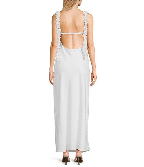 Allison & Kelly Satin 3D Floral Spaghetti Strap Scoop Neck Dress Product Image