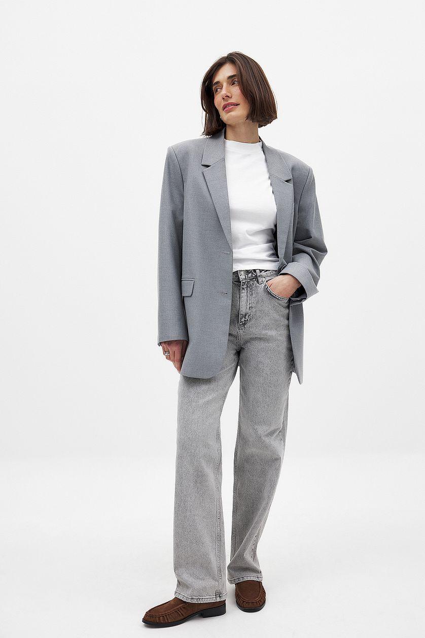 Straight High Waist Jeans Grey Product Image