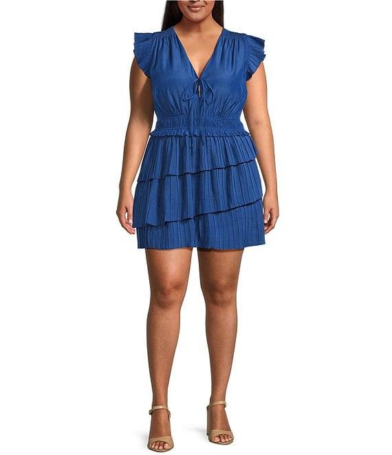 Lucy Paris Plus Alice Flutter-Sleeve Asymmetrical-Skirted Fit-And-Flare Dress Product Image