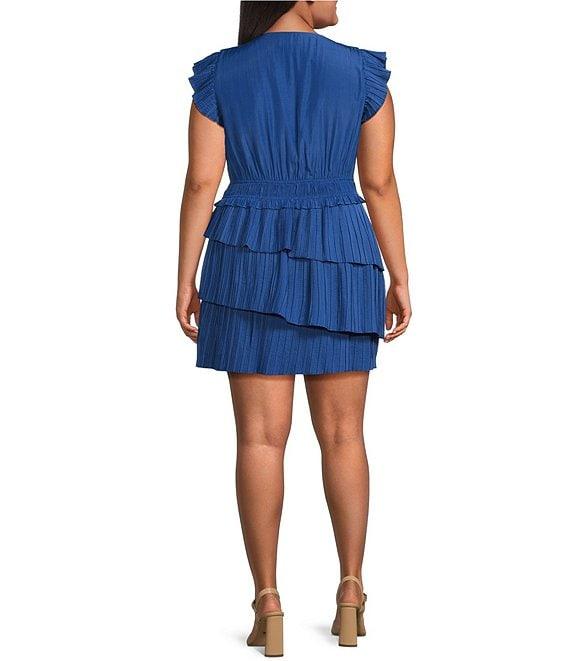 Lucy Paris Plus Alice Flutter-Sleeve Asymmetrical-Skirted Fit-And-Flare Dress Product Image