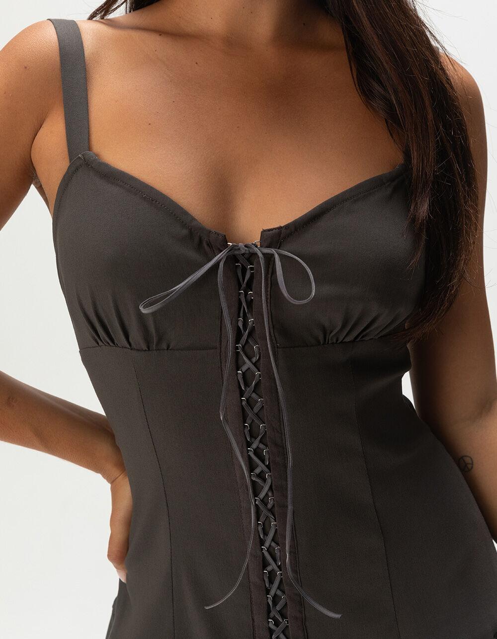 WEST OF MELROSE Drop Waist Pleated Womens Dress - CHARCOAL Product Image